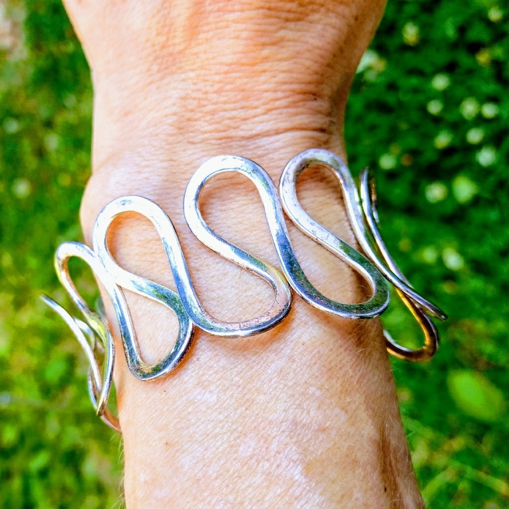 Vintage Sterling Silver Modernist Cuff Bracelet